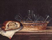 Sebastian Stoskopff Korb mit Glasern, Pastete und einem Brief oil painting
